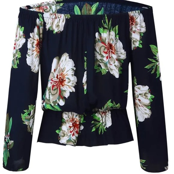 Off The Shoulder Blouse Top Black Floral Print - Medium - NEW - Picture 3 of 6